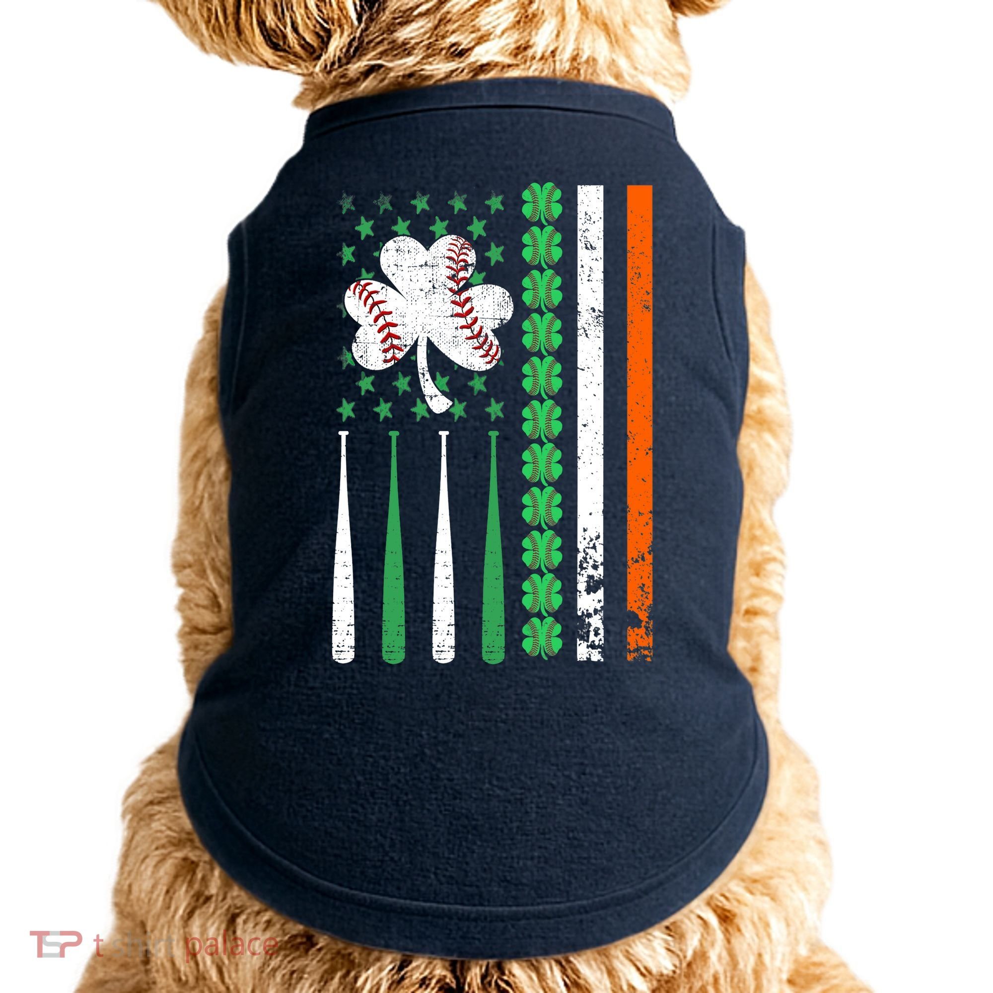 American Flag Baseball St Patricks Day Shamrock Lucky Clover Doggie Tank