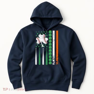 American Flag Baseball St Patricks Day Shamrock Lucky Clover Hoodie