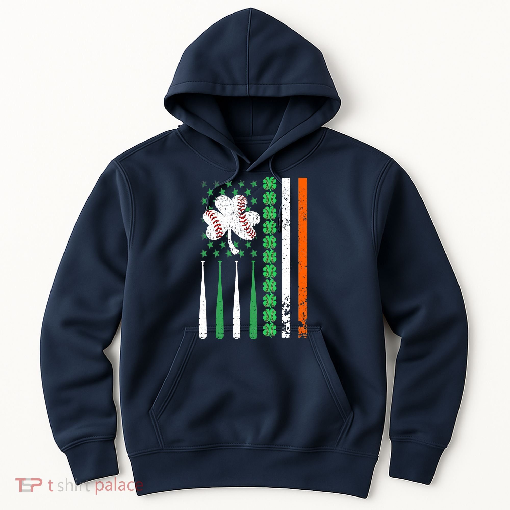 American Flag Baseball St Patricks Day Shamrock Lucky Clover Hoodie