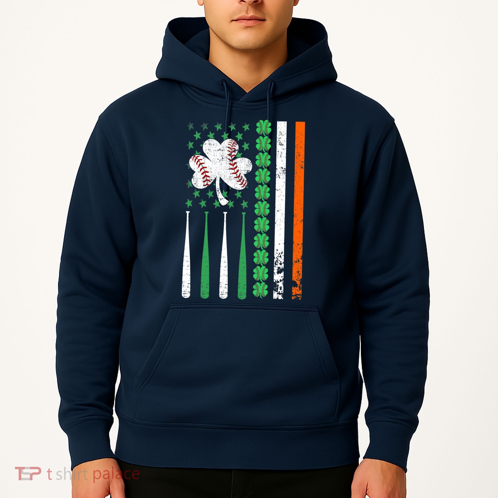 American Flag Baseball St Patricks Day Shamrock Lucky Clover Hoodie