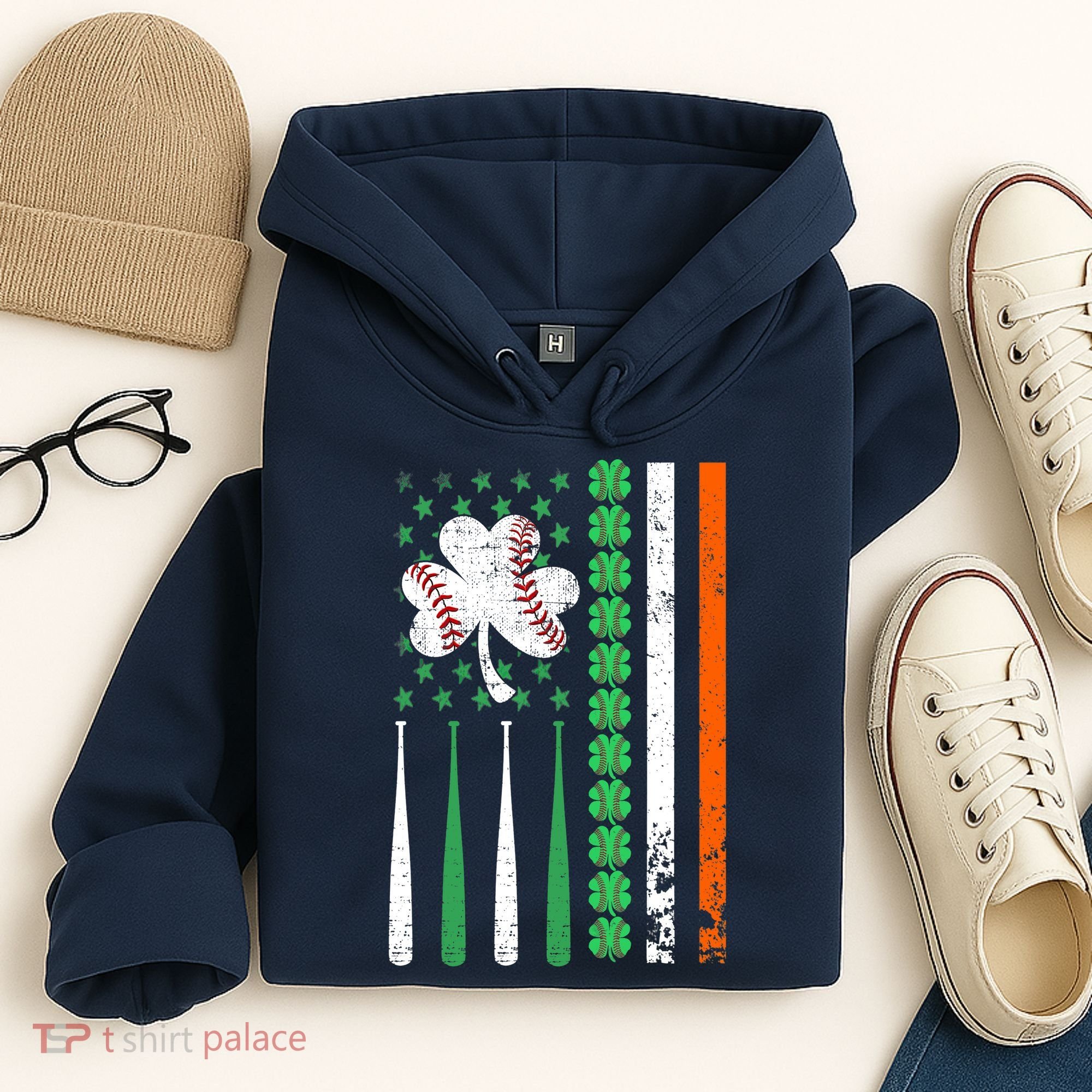 American Flag Baseball St Patricks Day Shamrock Lucky Clover Hoodie
