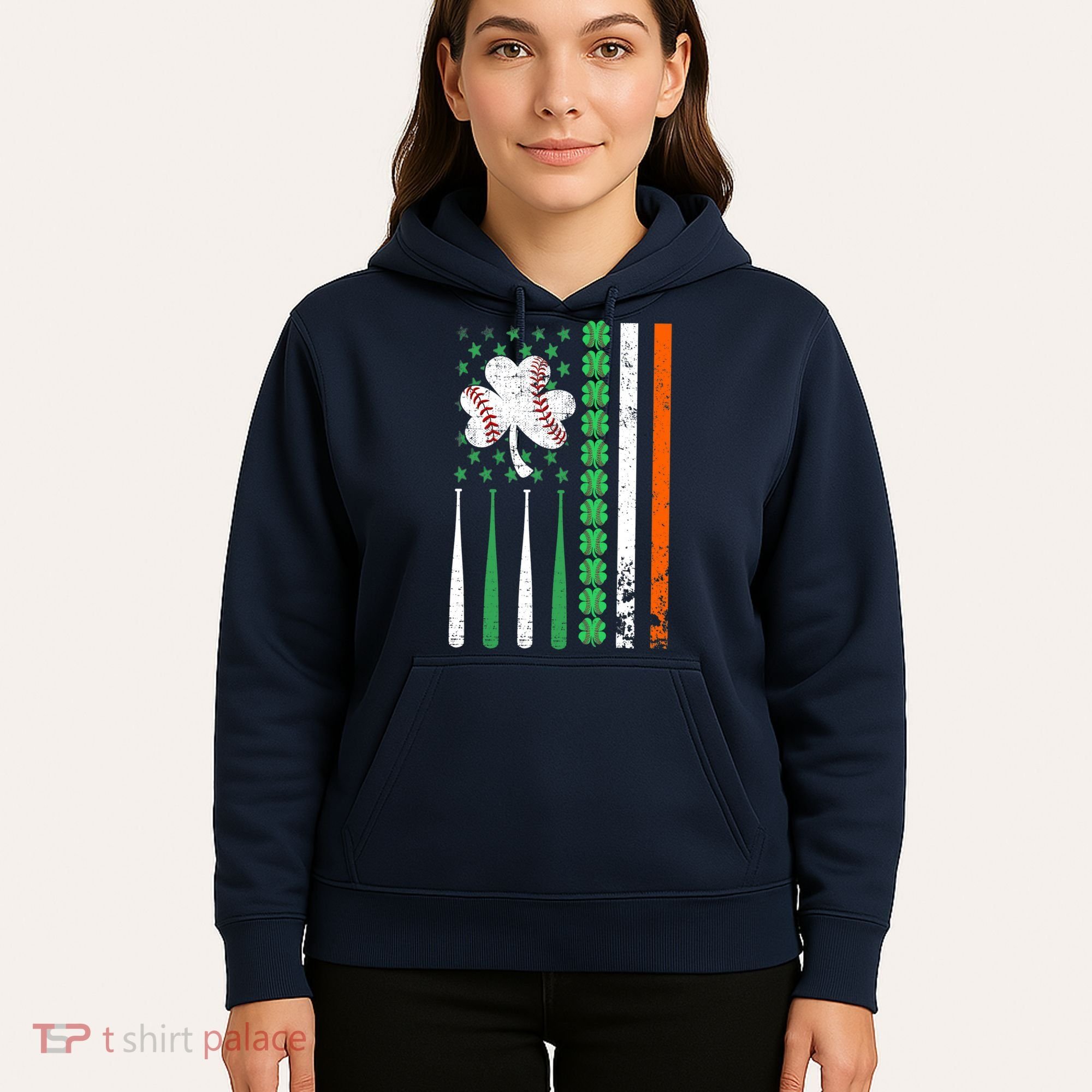 American Flag Baseball St Patricks Day Shamrock Lucky Clover Hoodie