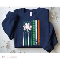 American Flag Baseball St Patricks Day Shamrock Lucky Clover Sweatshirt thumb 2