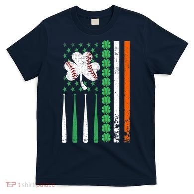 American Flag Baseball St Patricks Day Shamrock Lucky Clover T-Shirt