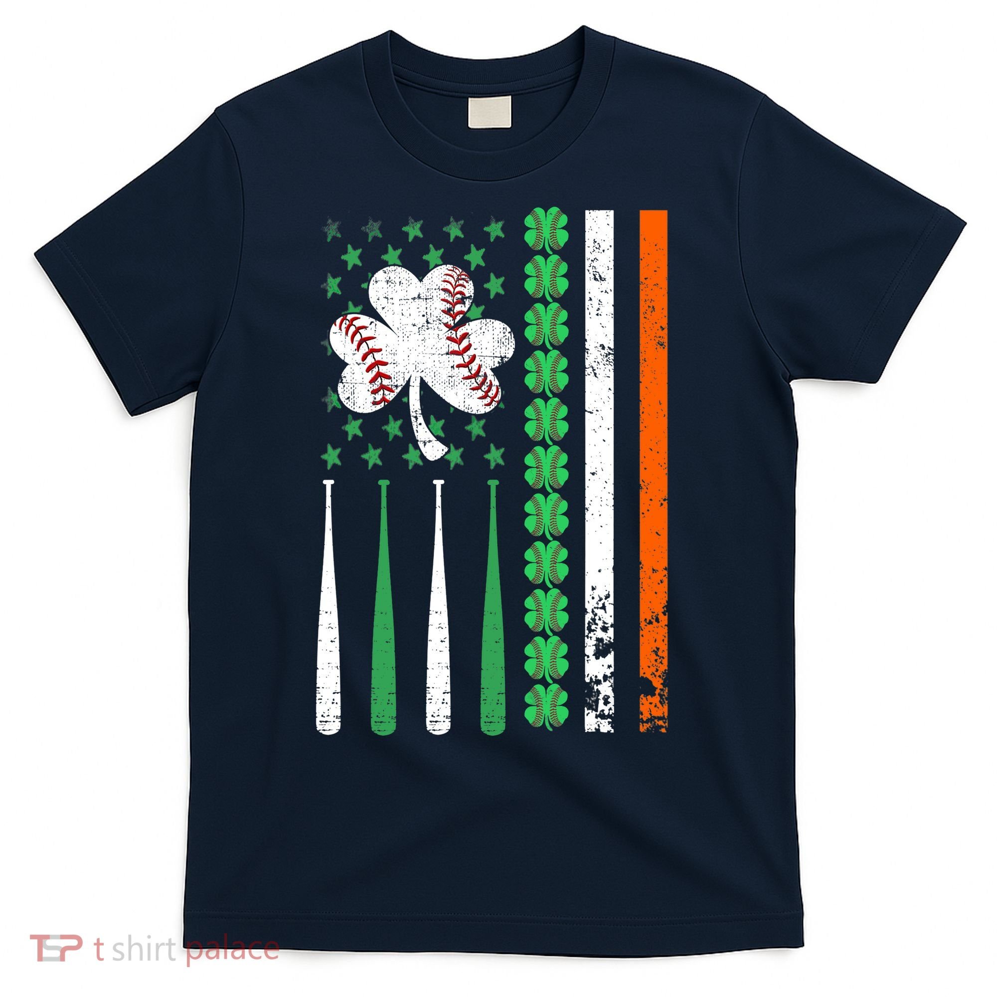 American Flag Baseball St Patricks Day Shamrock Lucky Clover T-Shirt