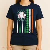 American Flag Baseball St Patricks Day Shamrock Lucky Clover T-Shirt thumb 4