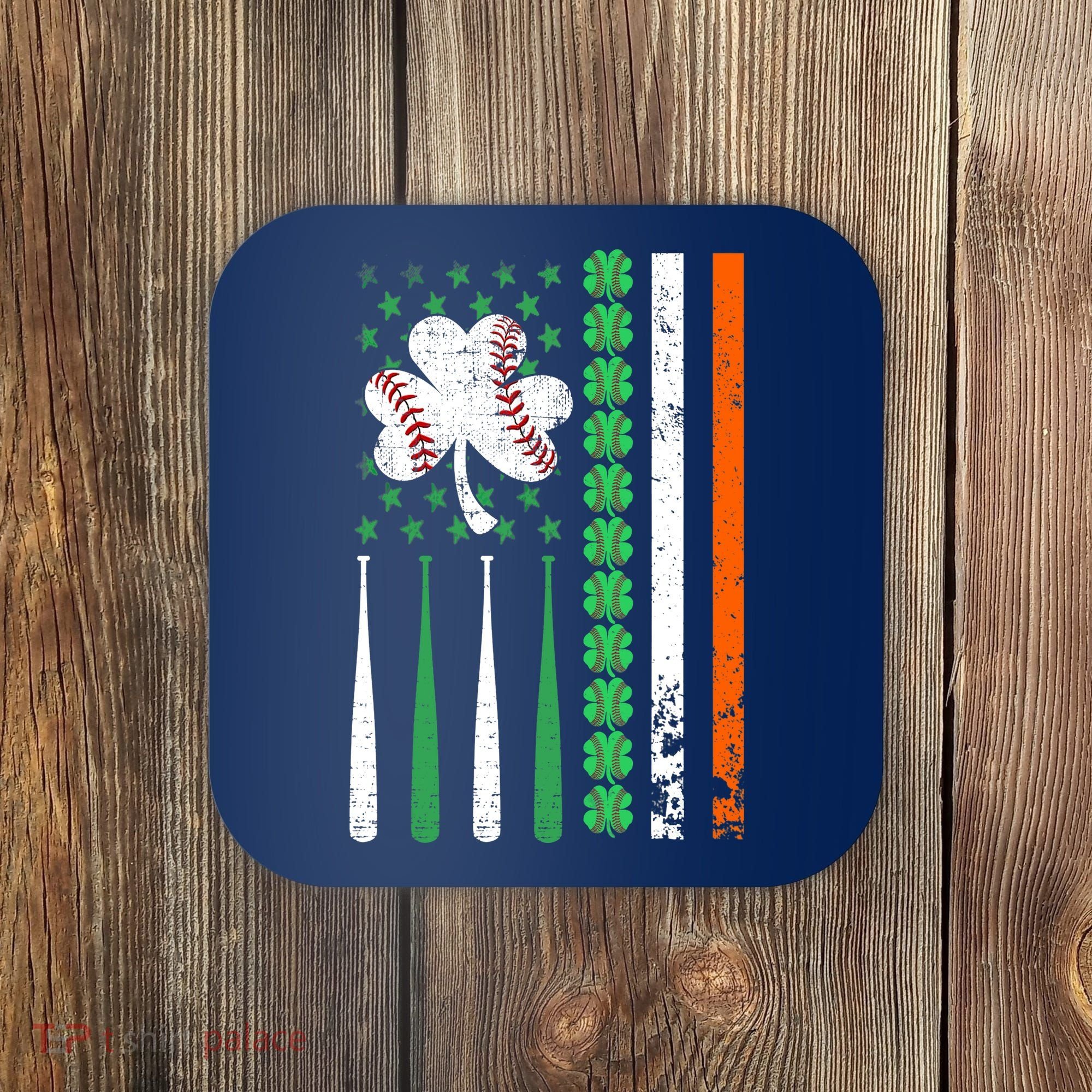 American Flag Baseball St Patricks Day Shamrock Lucky Clover Coaster