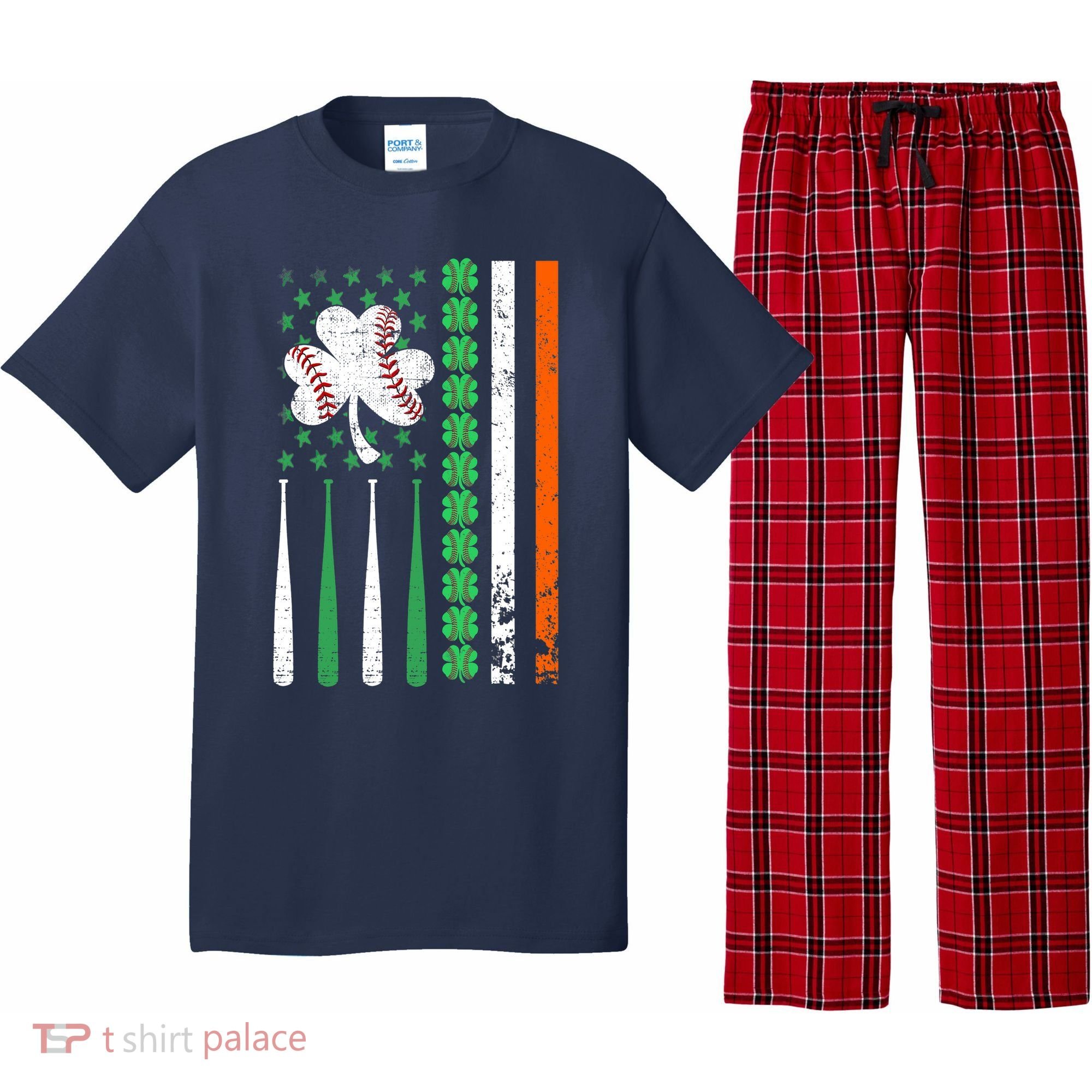 American Flag Baseball St Patricks Day Shamrock Lucky Clover Pajama Set