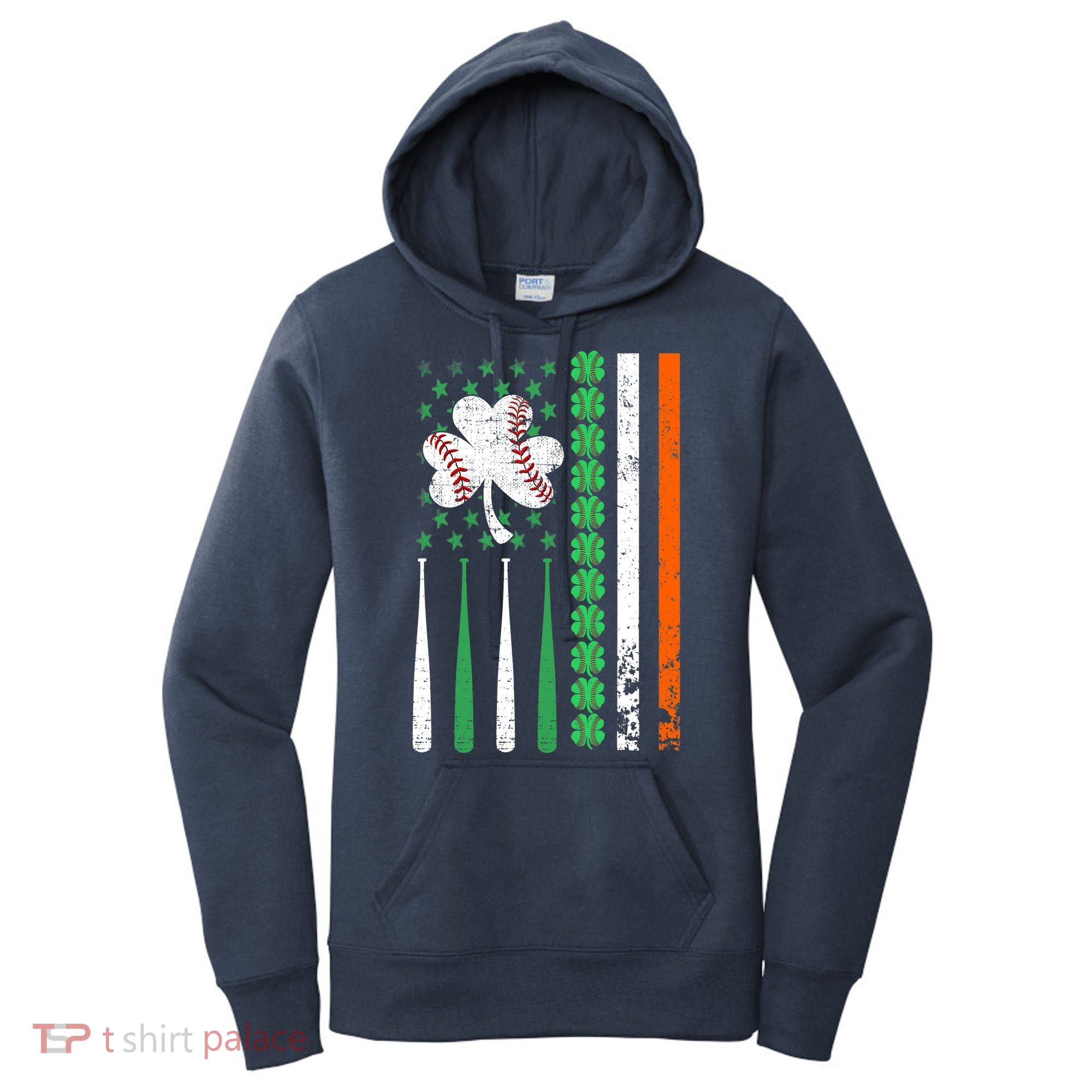 American Flag Baseball St Patricks Day Shamrock Lucky Clover Women's Hoodie