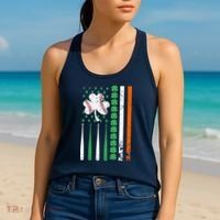 American Flag Baseball St Patricks Day Shamrock Lucky Clover Women's Tank Top thumb 2
