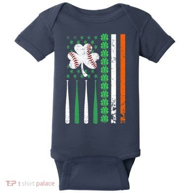 American Flag Baseball St Patricks Day Shamrock Lucky Clover Baby Bodysuit