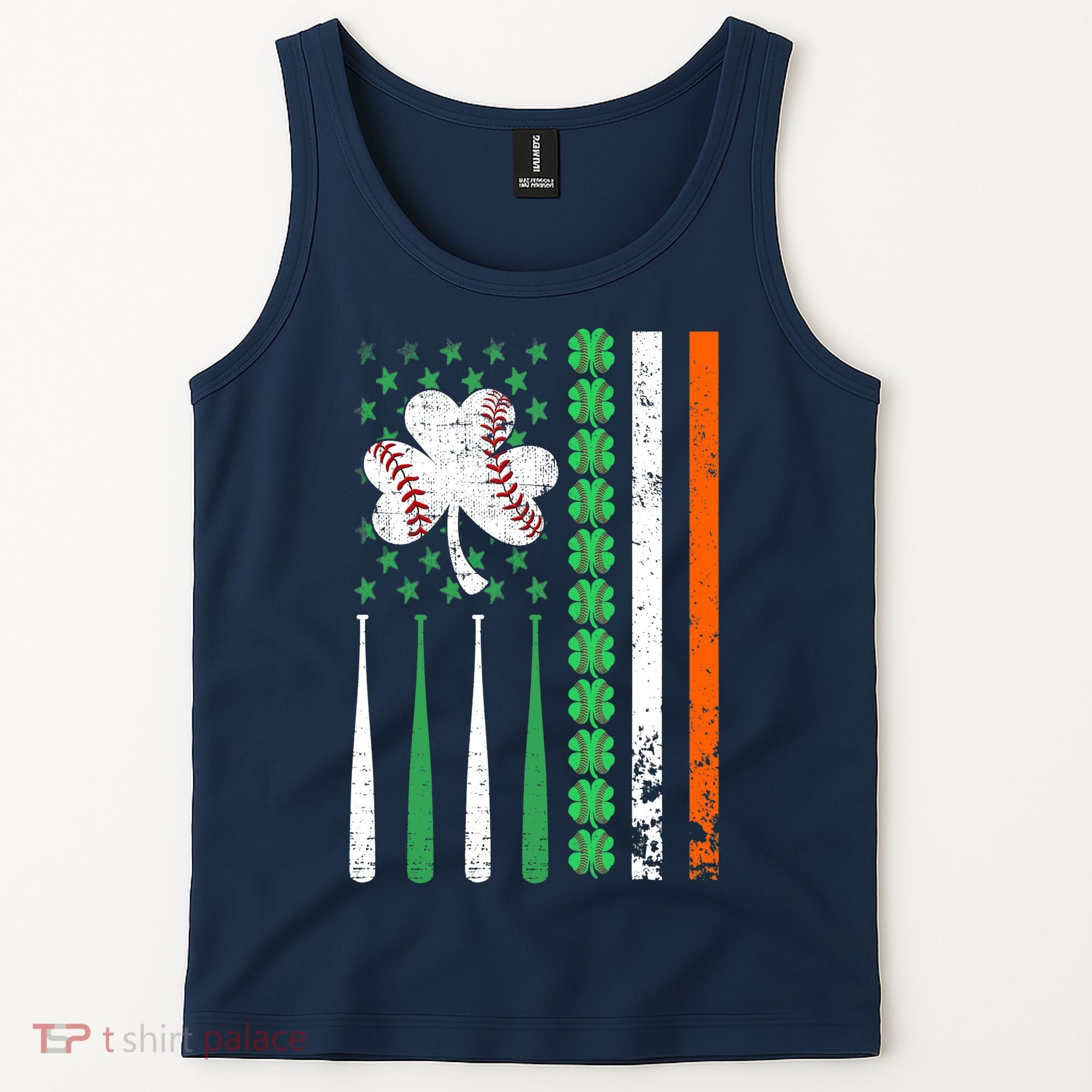 American Flag Baseball St Patricks Day Shamrock Lucky Clover Tank Top