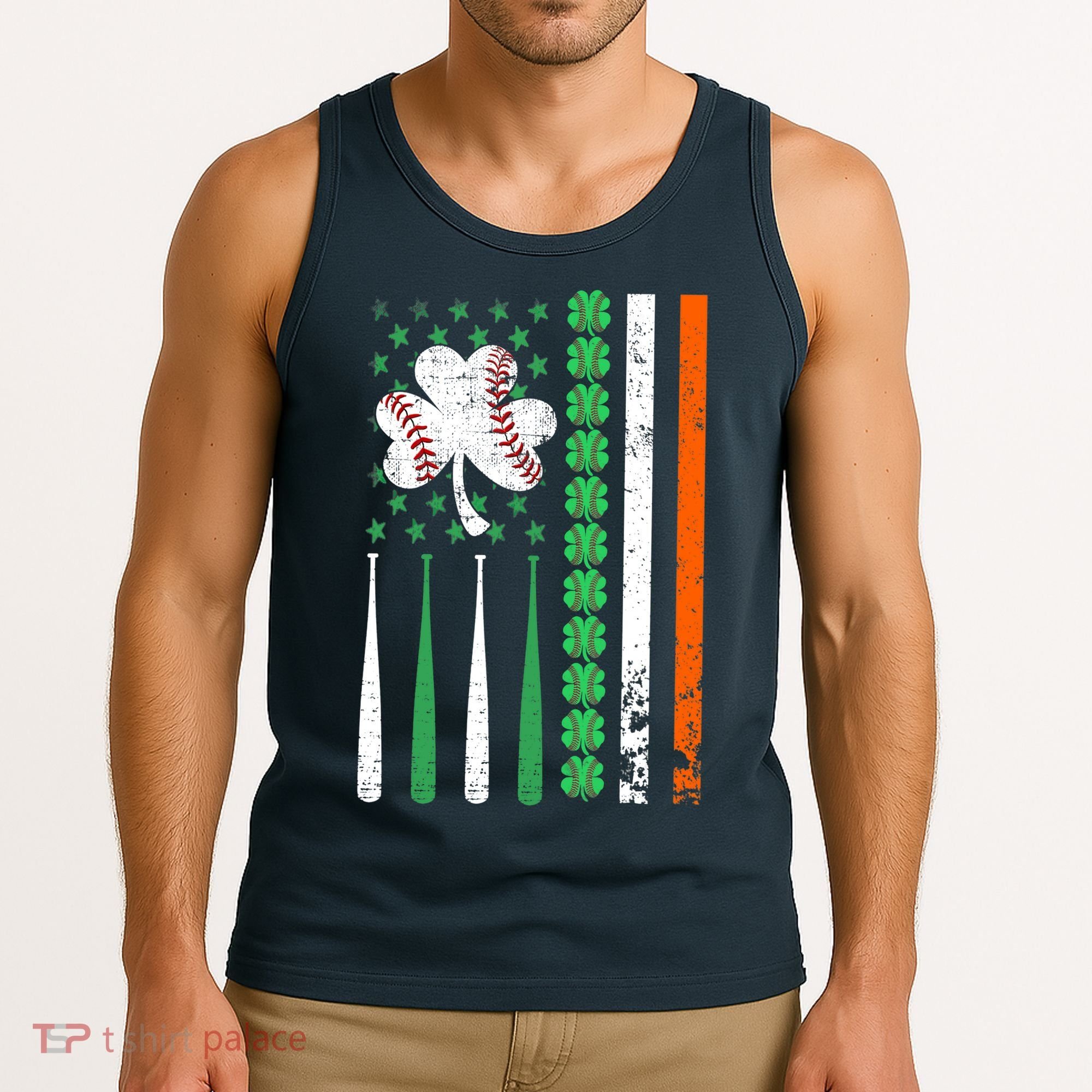 American Flag Baseball St Patricks Day Shamrock Lucky Clover Tank Top