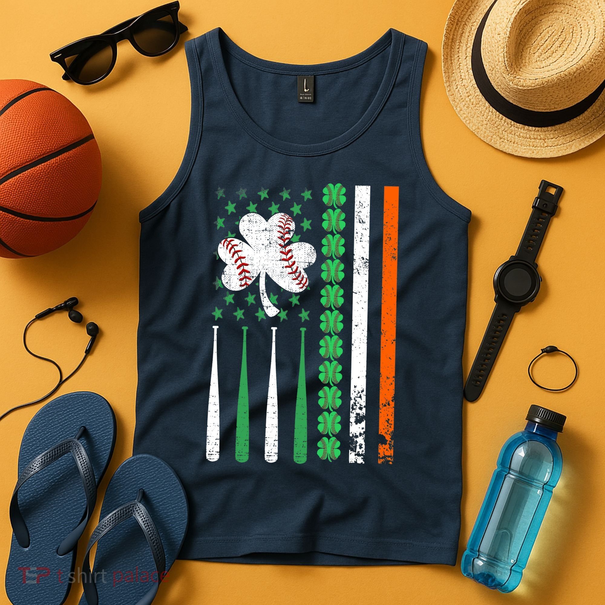 American Flag Baseball St Patricks Day Shamrock Lucky Clover Tank Top