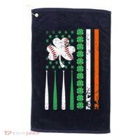 American Flag Baseball St Patricks Day Shamrock Lucky Clover Golf Towel thumb 0