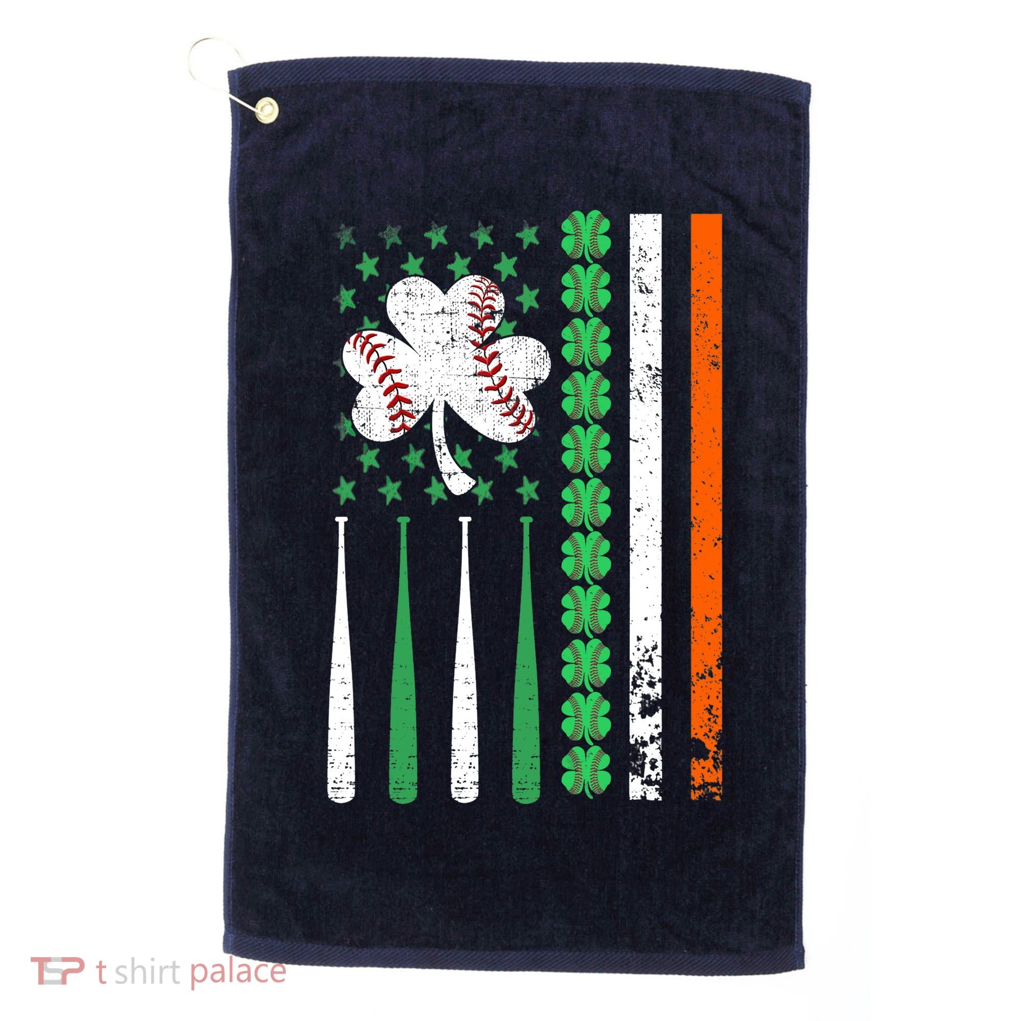 American Flag Baseball St Patricks Day Shamrock Lucky Clover Golf Towel