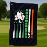 American Flag Baseball St Patricks Day Shamrock Lucky Clover Golf Towel thumb 1