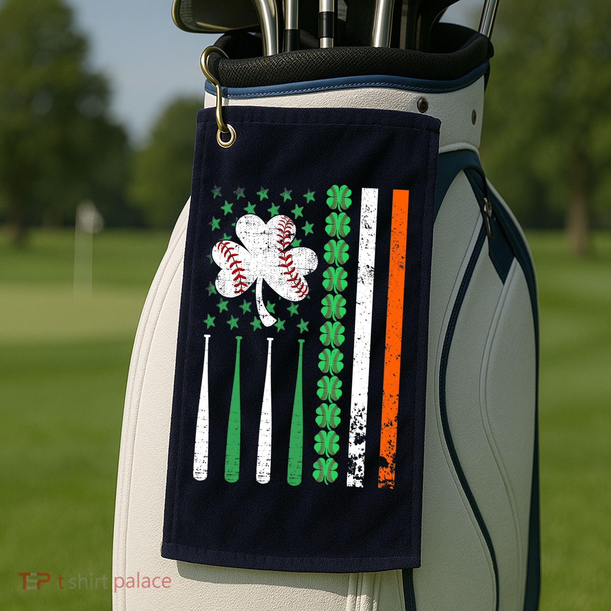 American Flag Baseball St Patricks Day Shamrock Lucky Clover Golf Towel