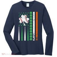 American Flag Baseball St Patricks Day Shamrock Lucky Clover Women's Long Sleeve Shirt thumb 0