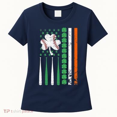 American Flag Baseball St Patricks Day Shamrock Lucky Clover Women's T-Shirt