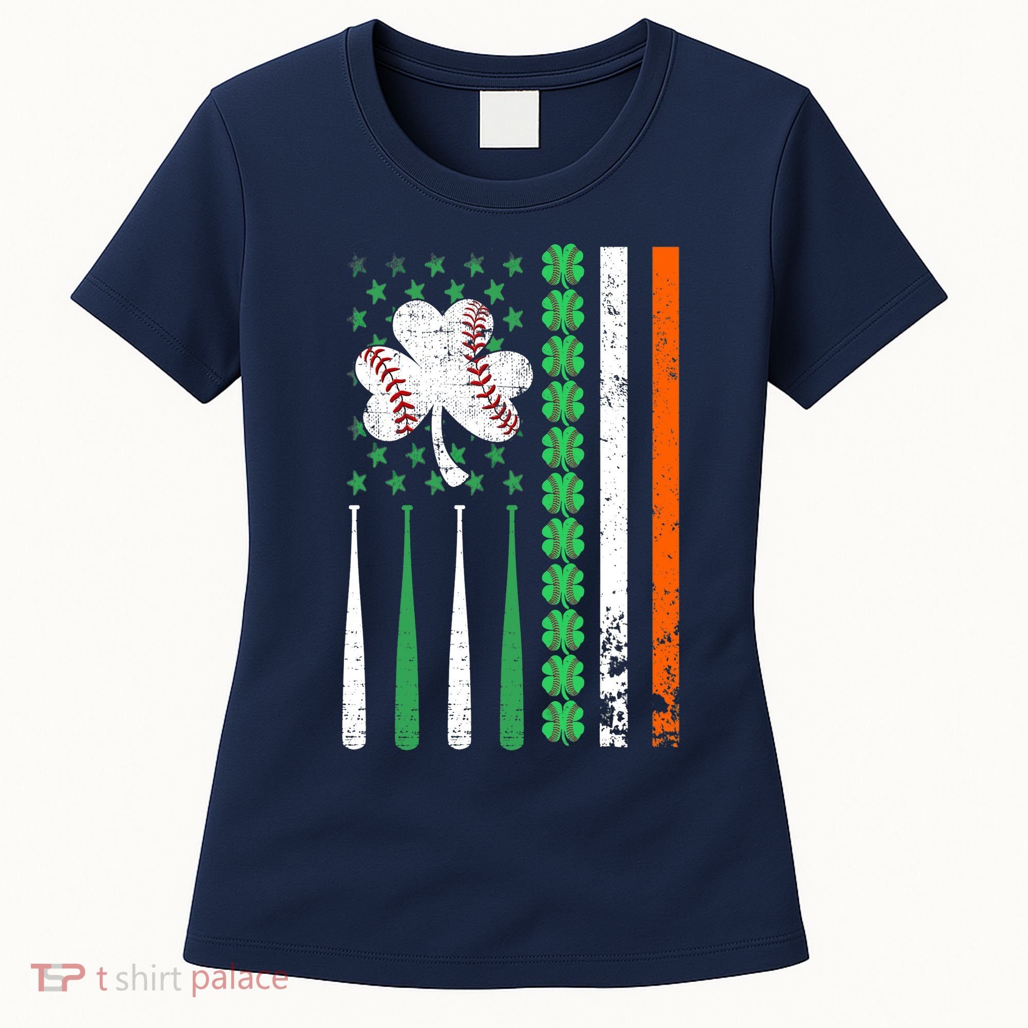 American Flag Baseball St Patricks Day Shamrock Lucky Clover Women's T-Shirt