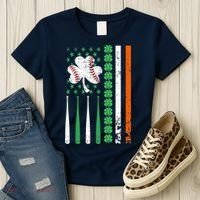 American Flag Baseball St Patricks Day Shamrock Lucky Clover Women's T-Shirt thumb 3