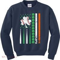American Flag Baseball St Patricks Day Shamrock Lucky Clover Kids Sweatshirt thumb 0