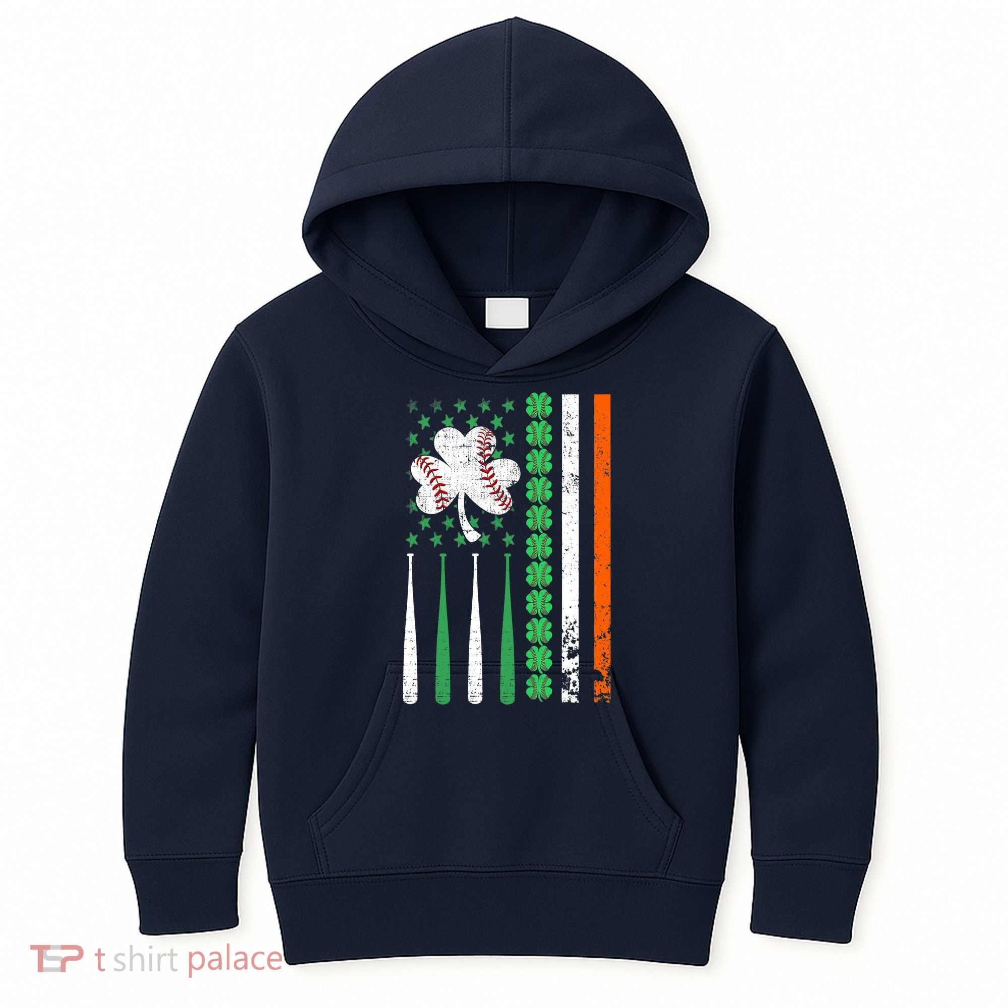 American Flag Baseball St Patricks Day Shamrock Lucky Clover Kids Hoodie