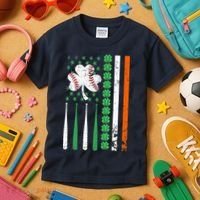 American Flag Baseball St Patricks Day Shamrock Lucky Clover Kids T-Shirt thumb 3