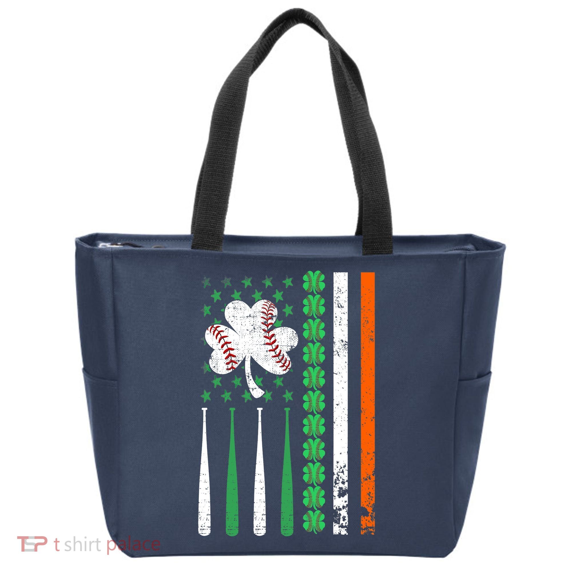 American Flag Baseball St Patricks Day Shamrock Lucky Clover Tote Bag