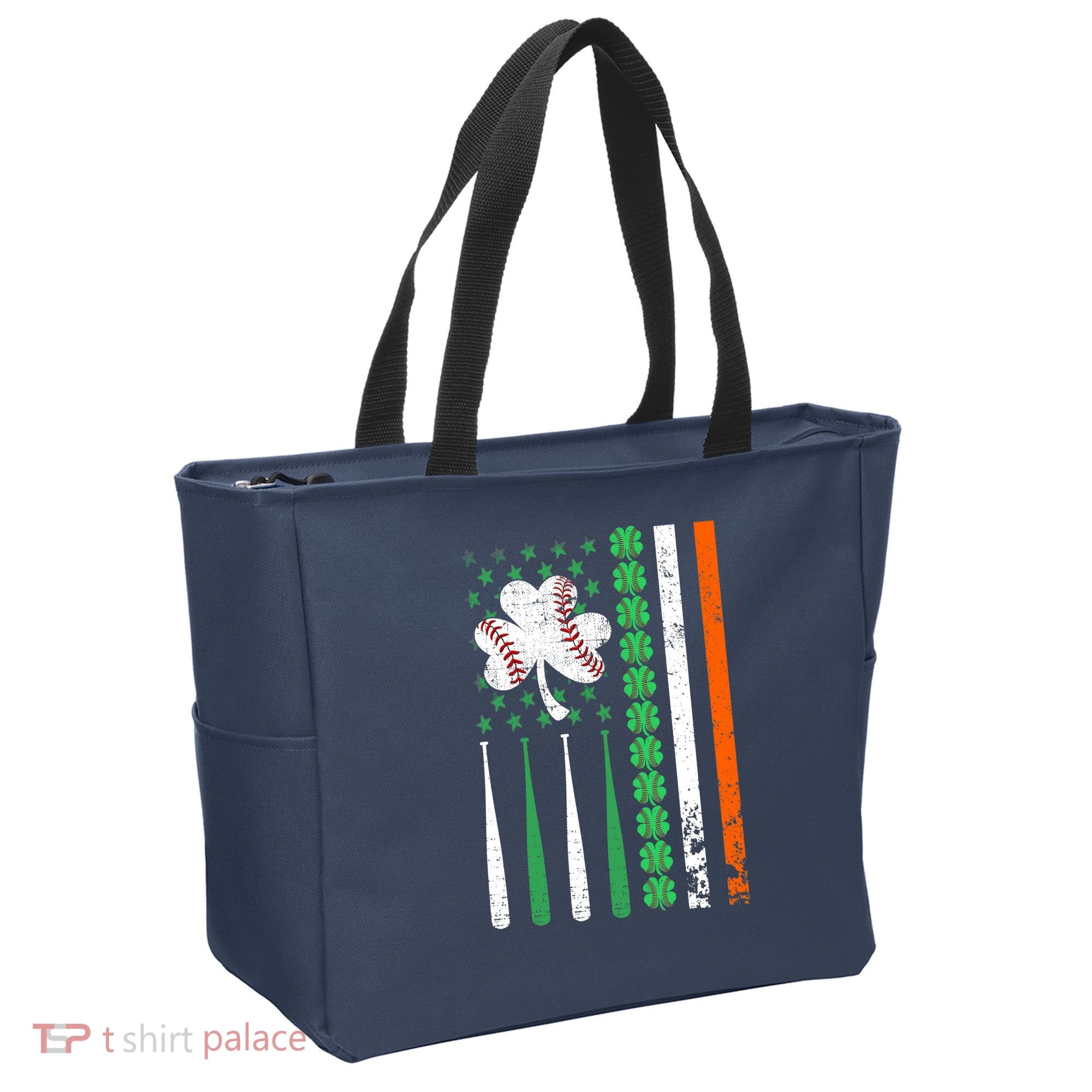 American Flag Baseball St Patricks Day Shamrock Lucky Clover Tote Bag