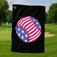 American Flag Baseball Lover Golf Towel thumb 1