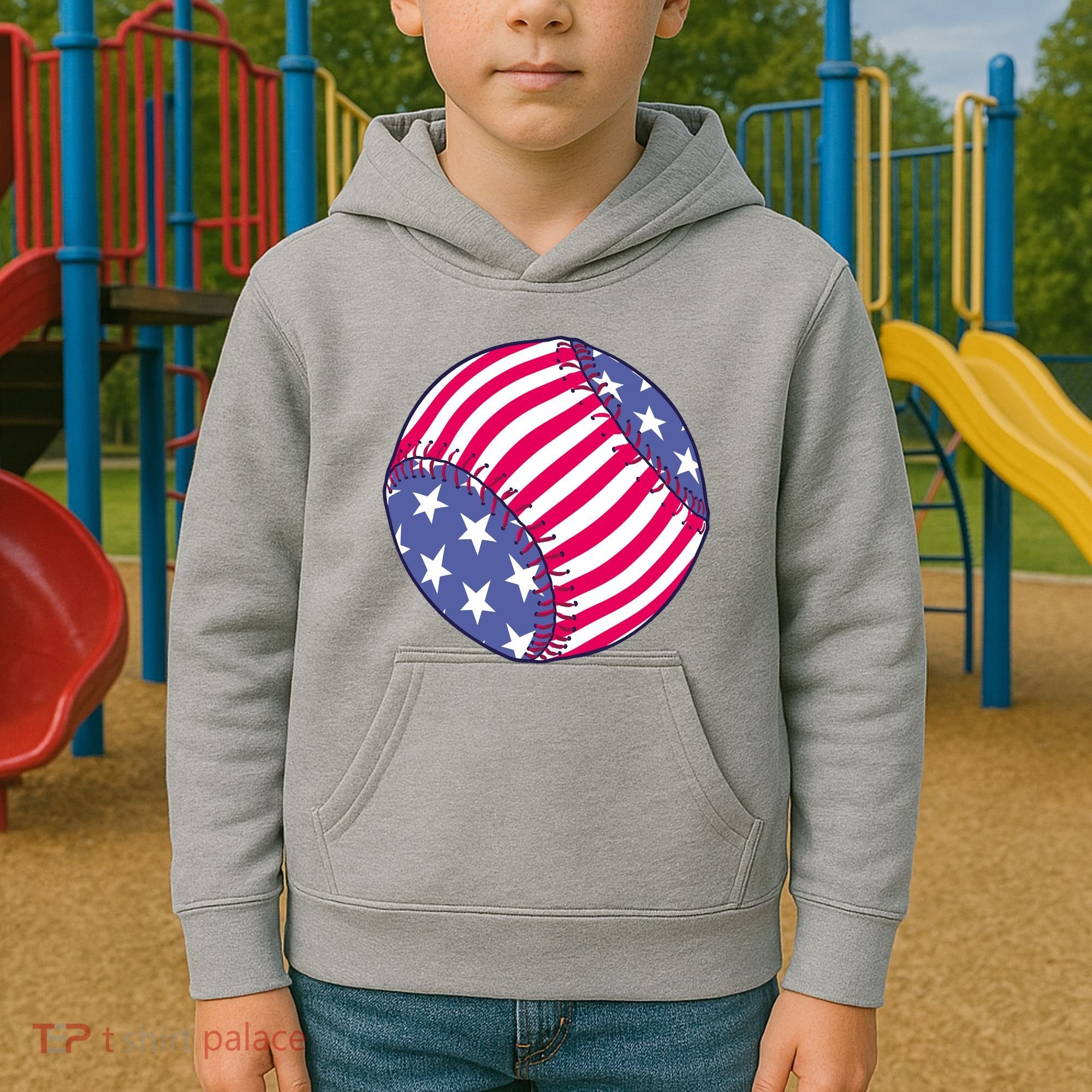 American Flag Baseball Lover Kids Hoodie