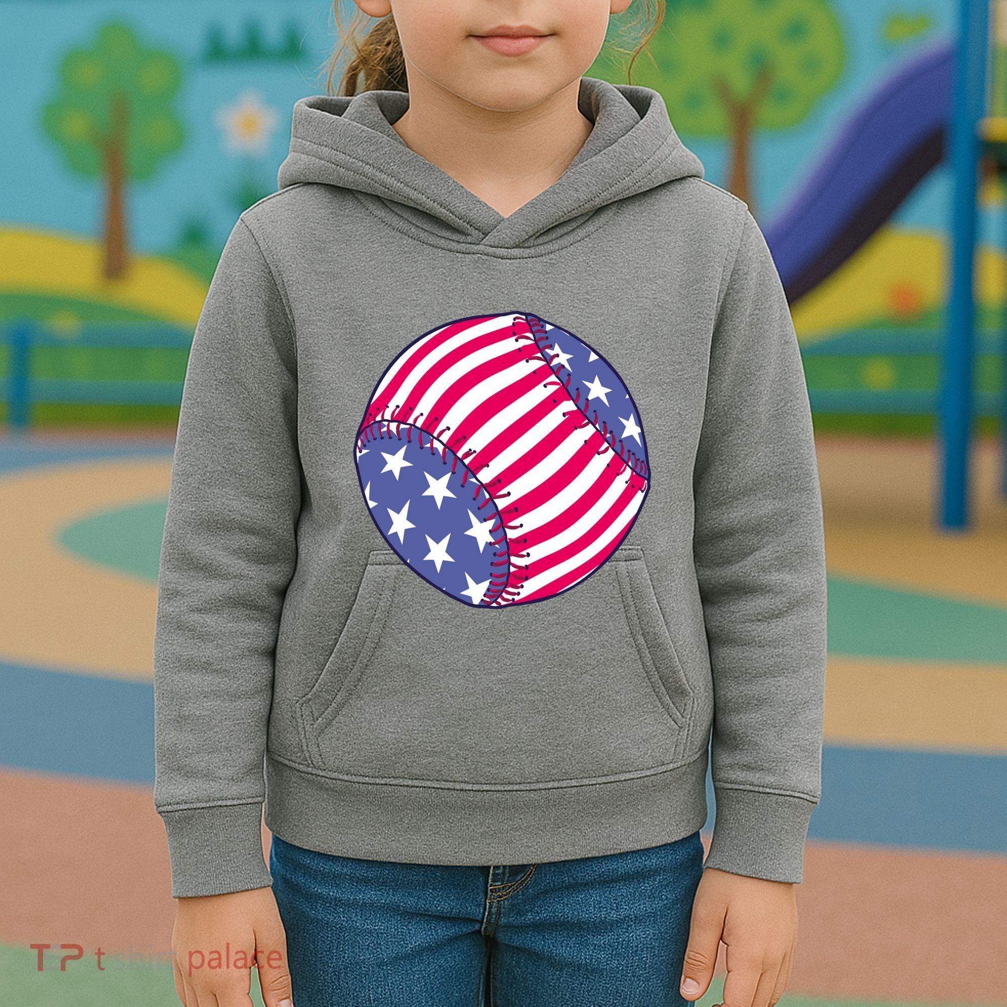 American Flag Baseball Lover Kids Hoodie