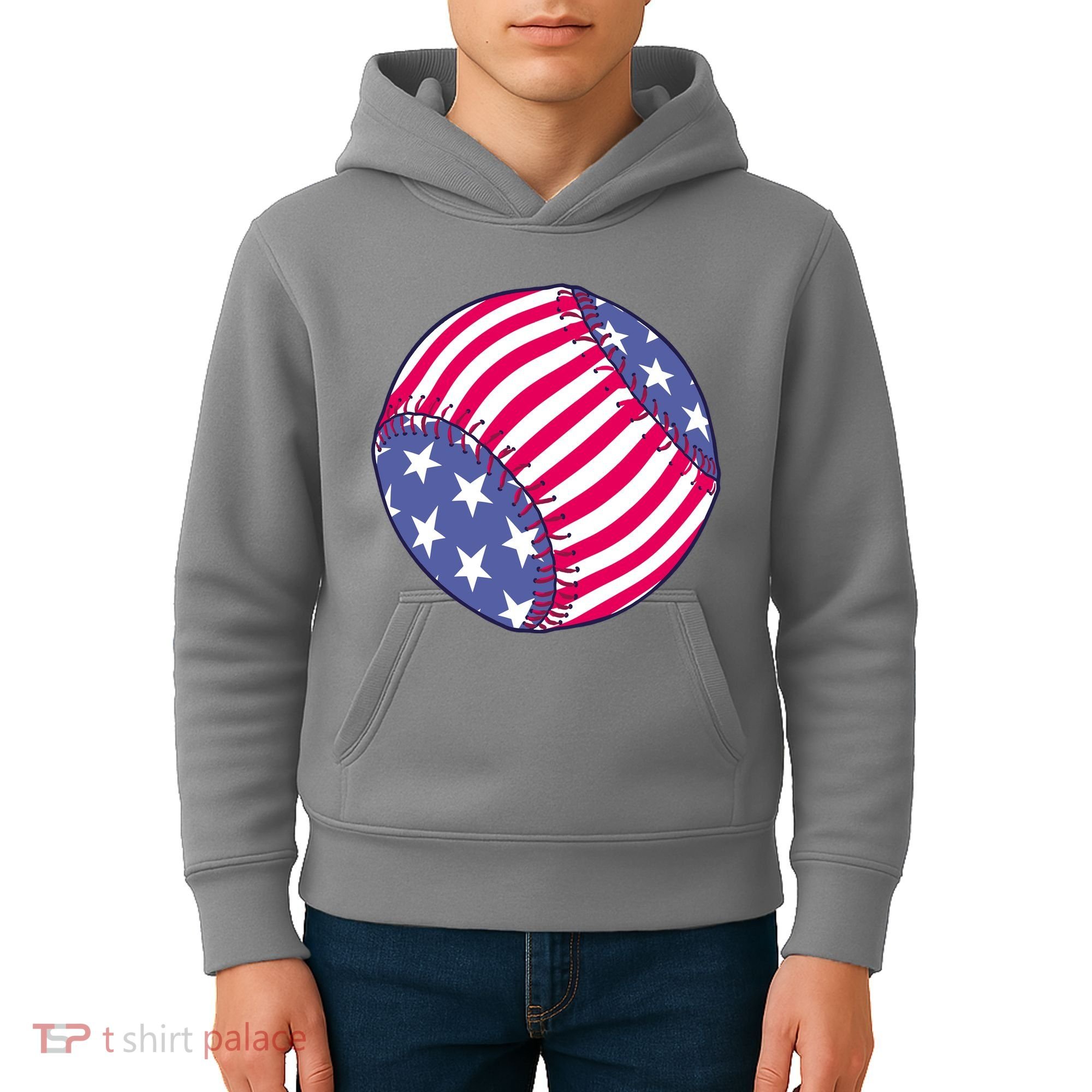 American Flag Baseball Lover Kids Hoodie