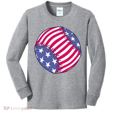 American Flag Baseball Lover Kids Long Sleeve Shirt