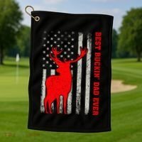 American Flag Best Buckin Dad Ever Deer Hunting Fathers Day Gift Golf Towel thumb 1