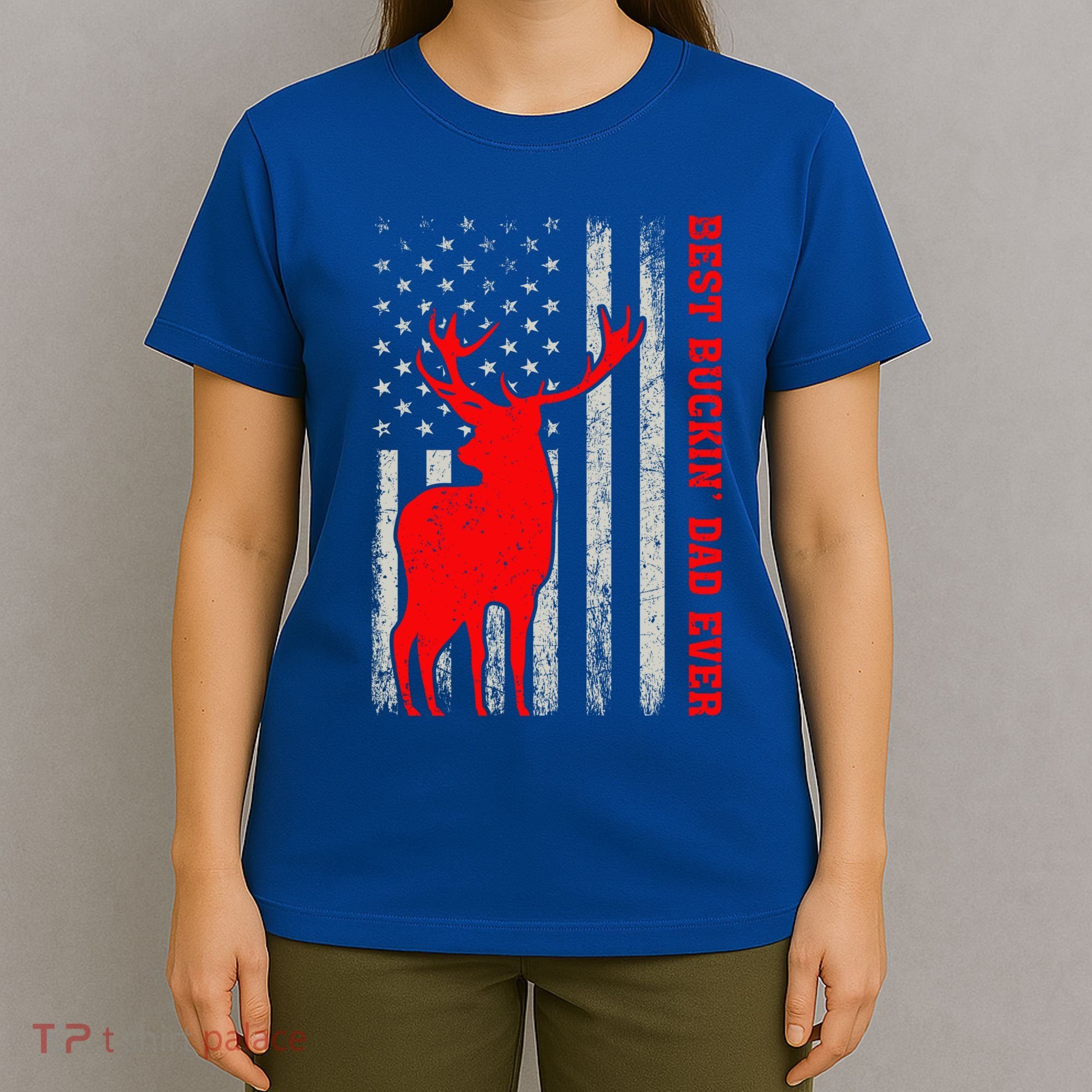 American Flag Best Buckin Dad Ever Deer Hunting Fathers Day Gift T-Shirt