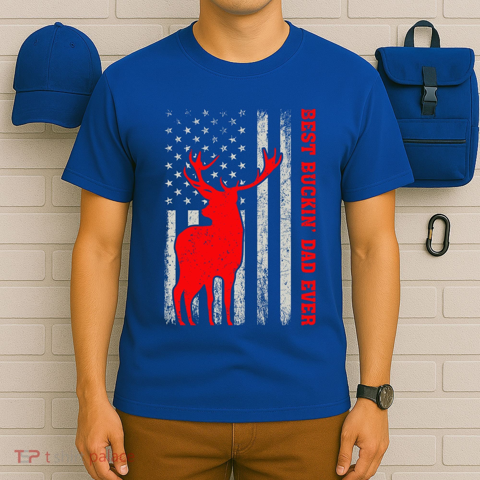 American Flag Best Buckin Dad Ever Deer Hunting Fathers Day Gift T-Shirt