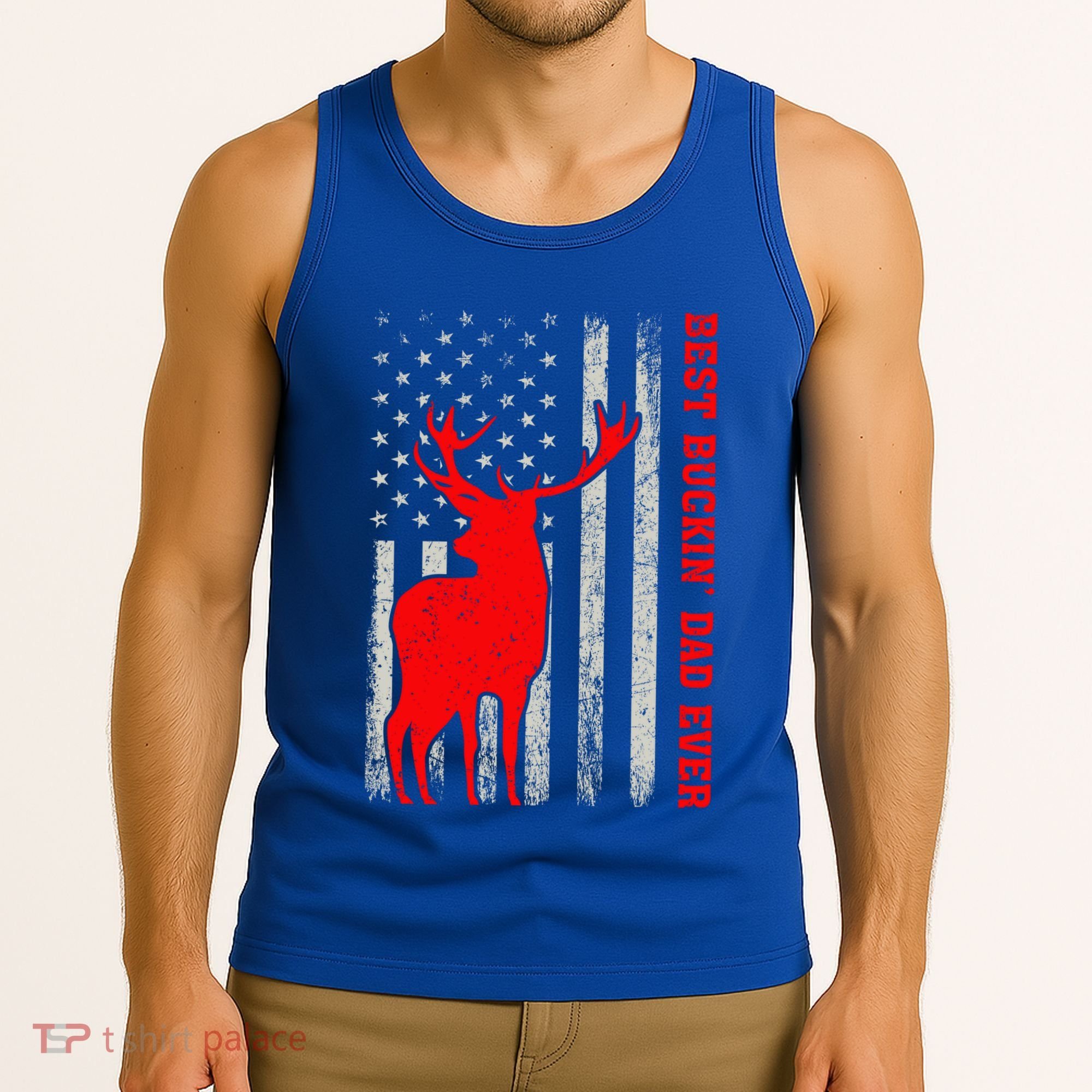 American Flag Best Buckin Dad Ever Deer Hunting Fathers Day Gift Tank Top