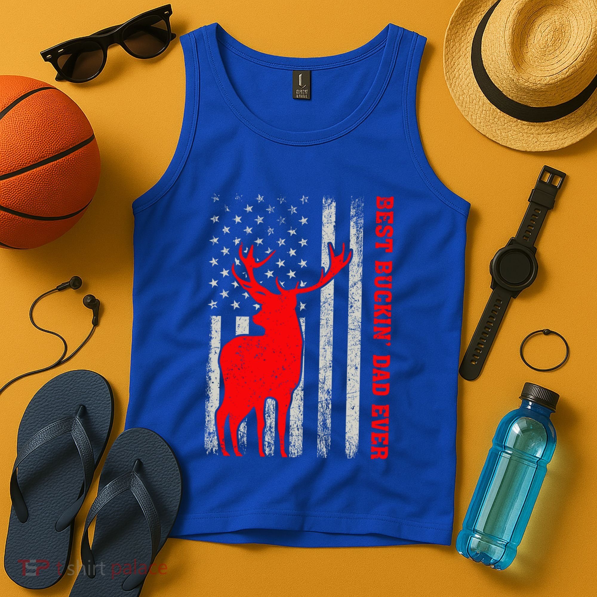 American Flag Best Buckin Dad Ever Deer Hunting Fathers Day Gift Tank Top