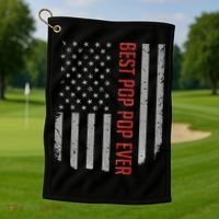 American Flag Best Pop Pop Ever Father's day Golf Towel thumb 1