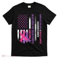 American Flag Breast Cancer And Domestic Violence Awareness T-Shirt thumb 0