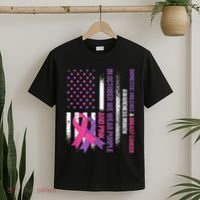 American Flag Breast Cancer And Domestic Violence Awareness T-Shirt thumb 2