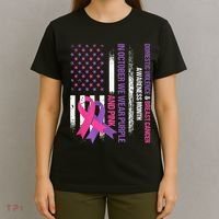 American Flag Breast Cancer And Domestic Violence Awareness T-Shirt thumb 4