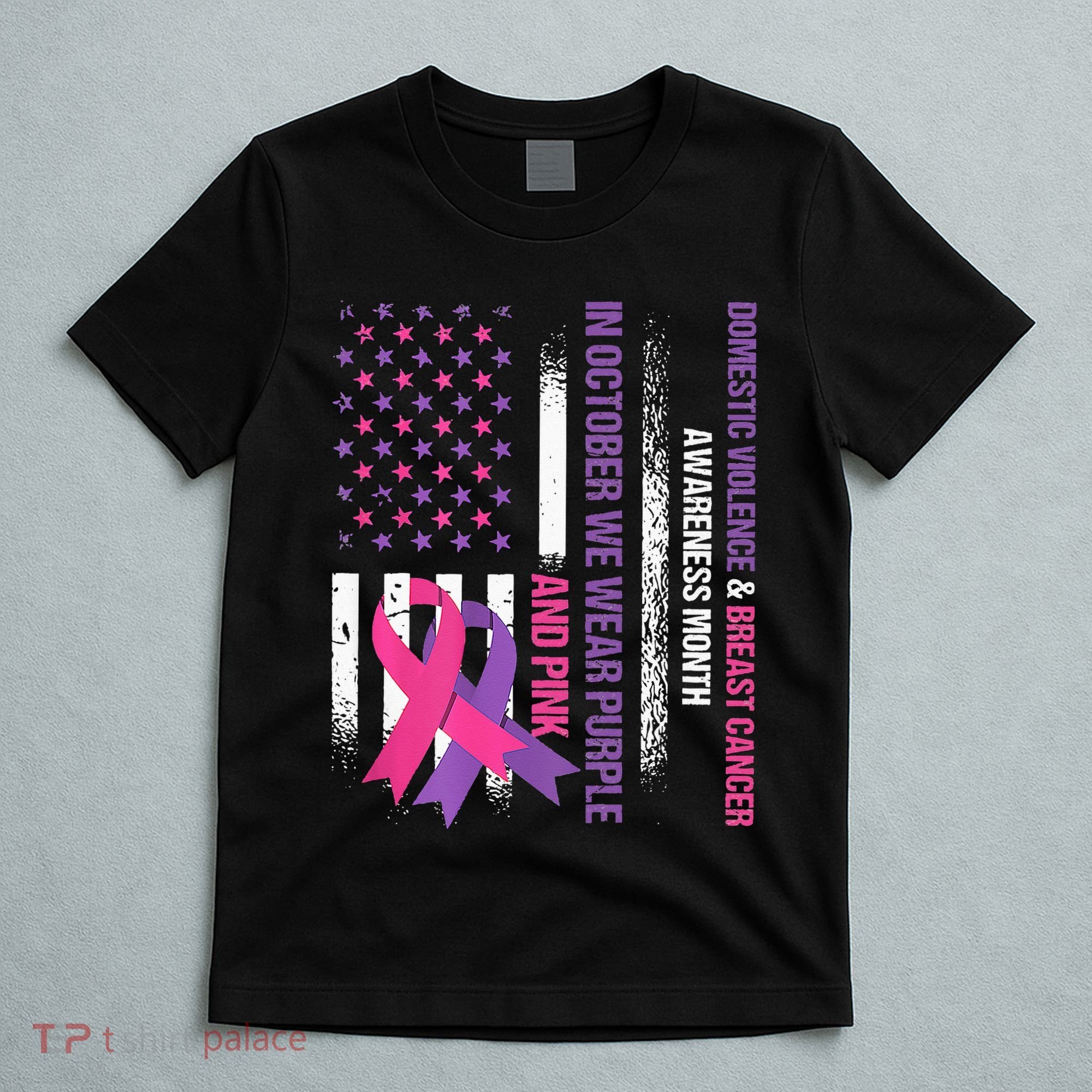 American Flag Breast Cancer And Domestic Violence Awareness T-Shirt