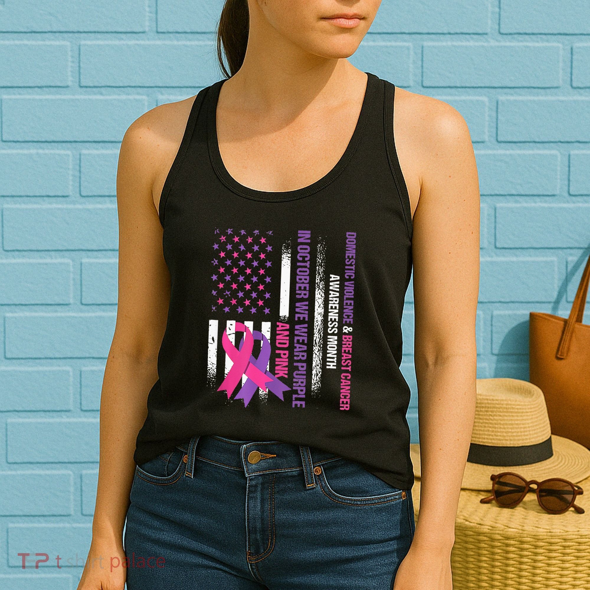 American Flag Breast Cancer And Domestic Violence Awareness Women's Tank Top