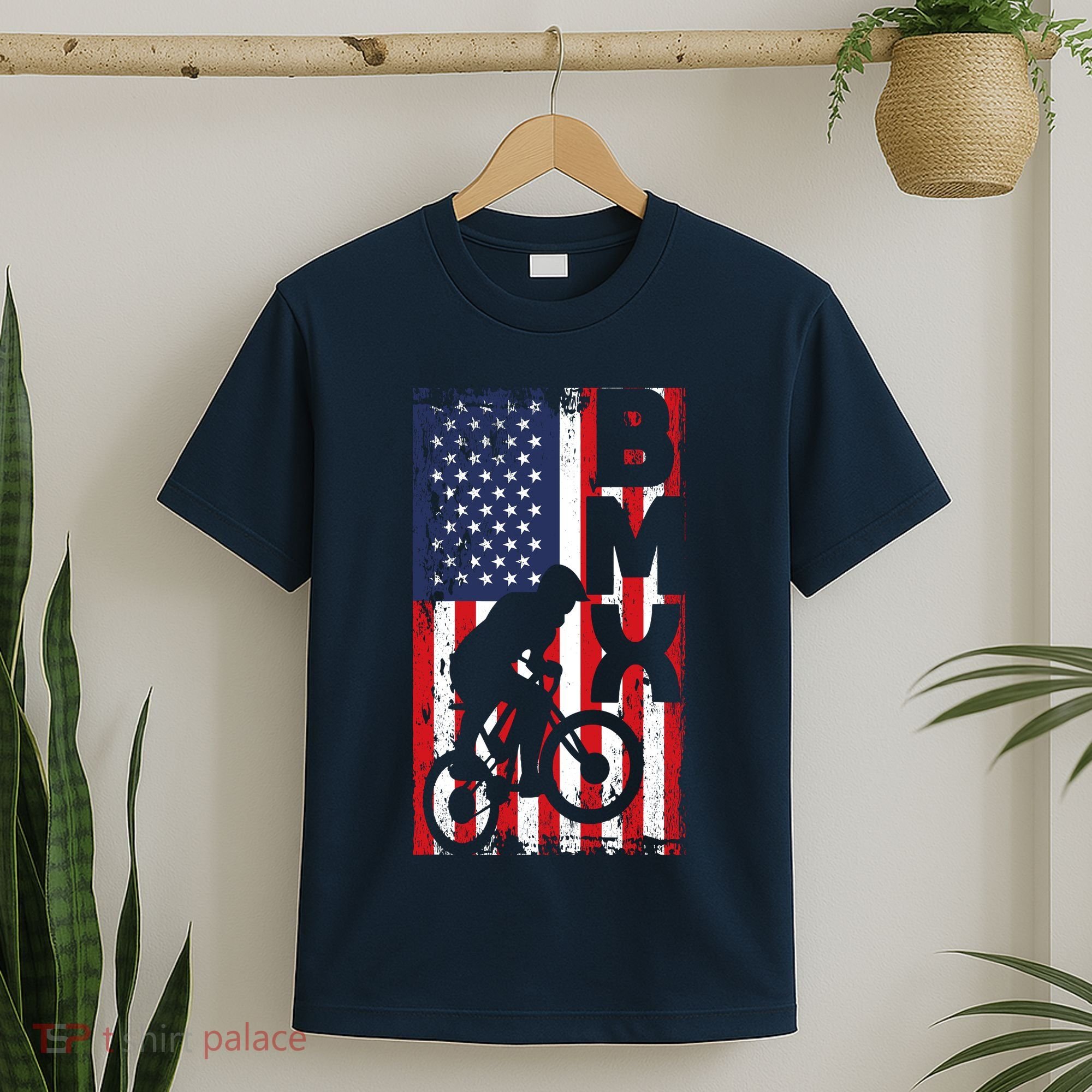 American Flag Bmx Racing Extreme Sport Riding Cool Bike Ride T-Shirt
