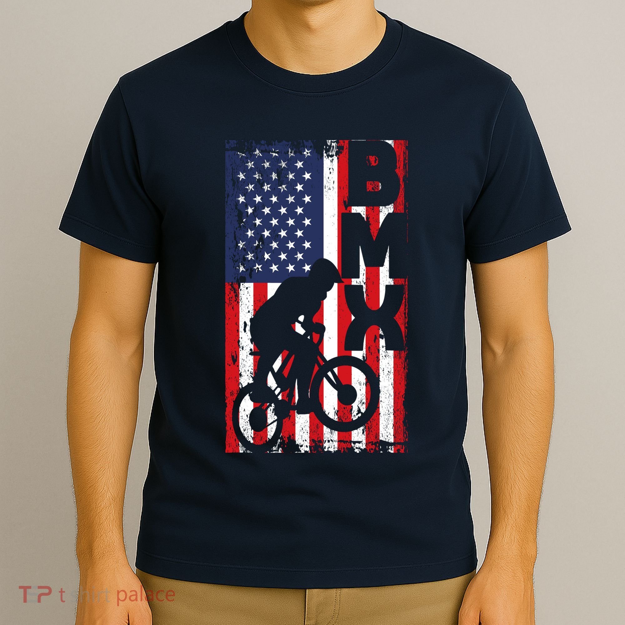 American Flag Bmx Racing Extreme Sport Riding Cool Bike Ride T-Shirt
