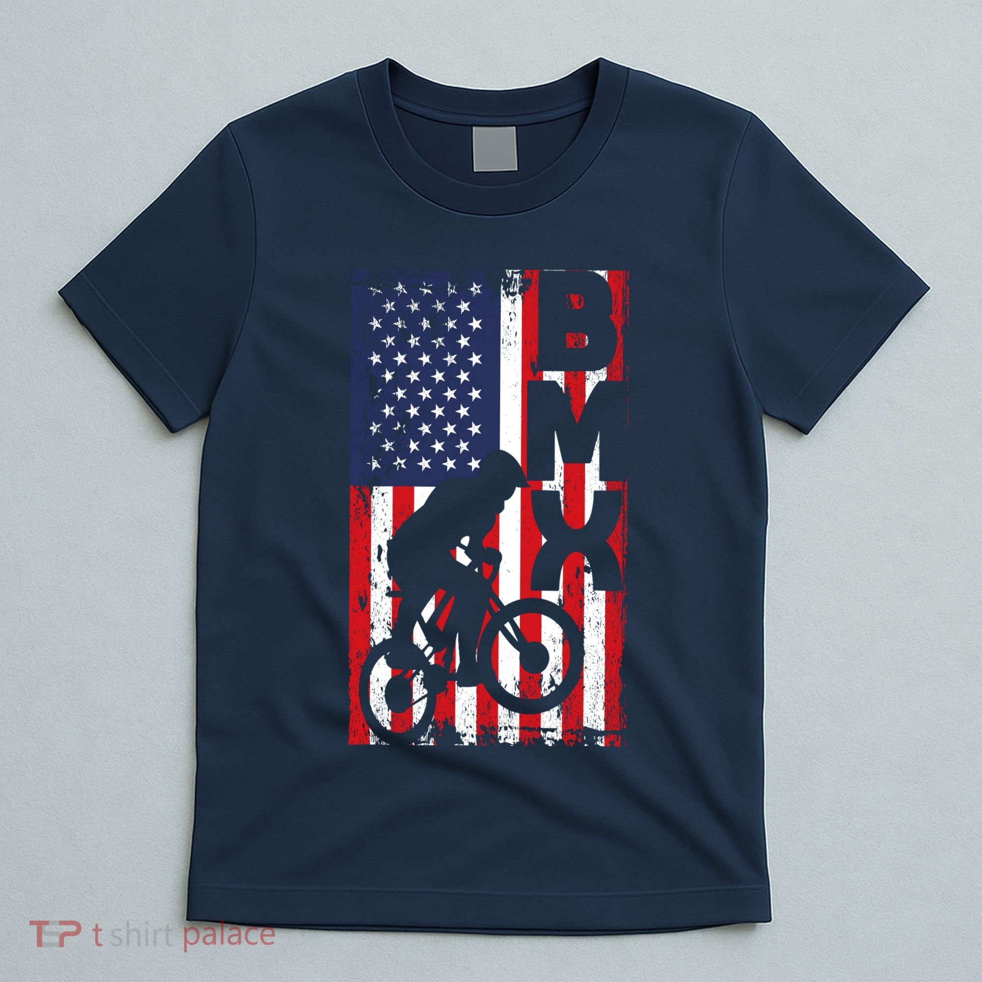 American Flag Bmx Racing Extreme Sport Riding Cool Bike Ride T-Shirt